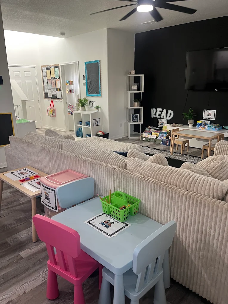 Learning centers and reading nook inside New Beginners Childcare